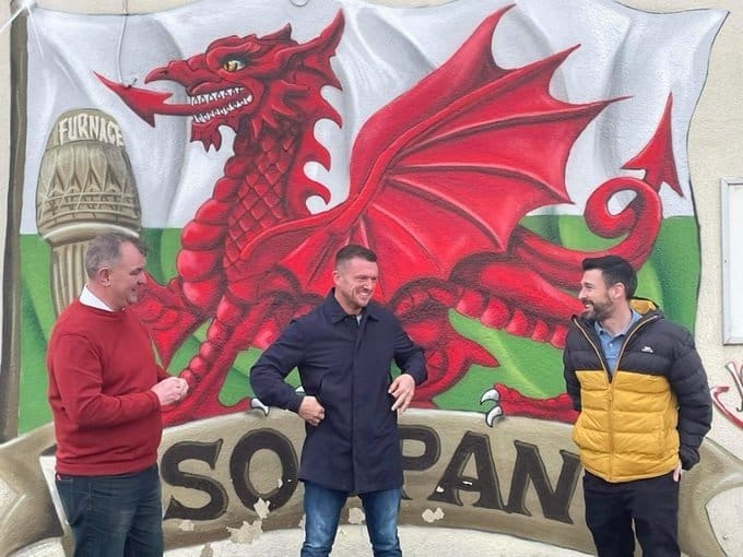 Stan Robinson and Dan Morgan with Tommy Robinson in Wales