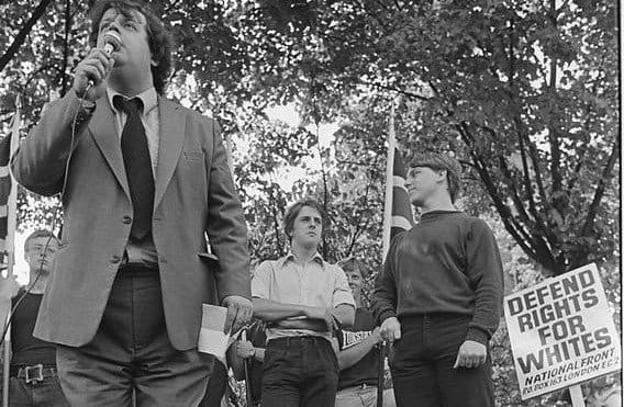 Webster with Nick Griffin and Joe Pearce, two of the ‘political soldier’ faction that forced him out of the NF (photo: David Hoffman)