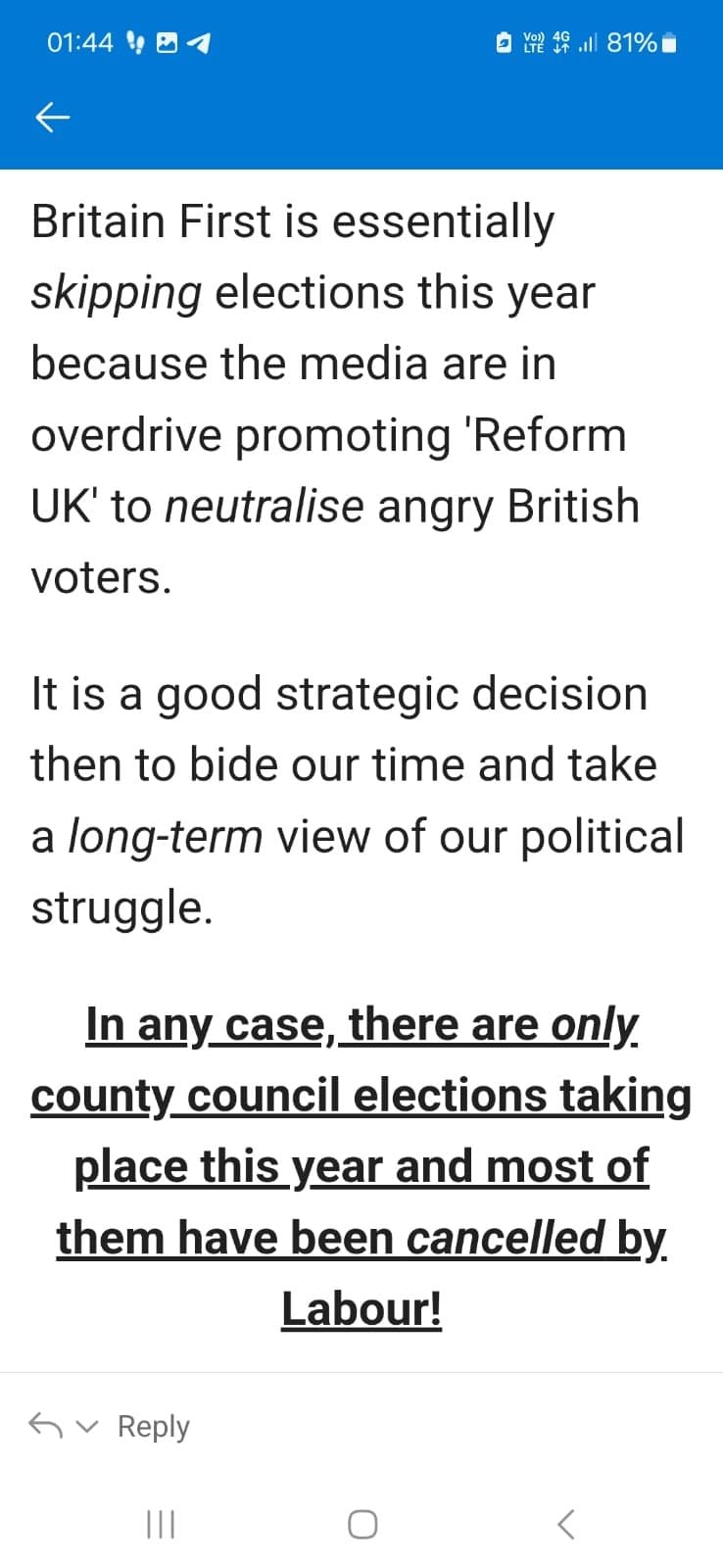 Britain First announces it is 'skipping' 2025 elections