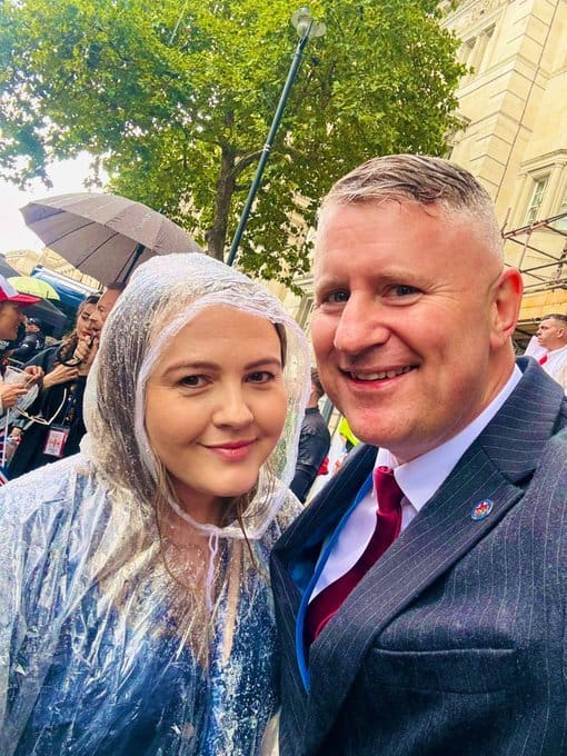 Paul Golding and Ashlea Simon at Tommy Robinson's 'Unite the Kingdom' 13 September 2025