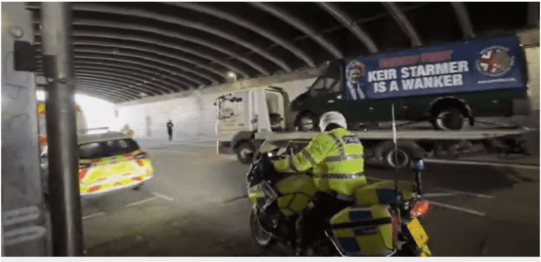 Manchester police seize Britain First battle bus