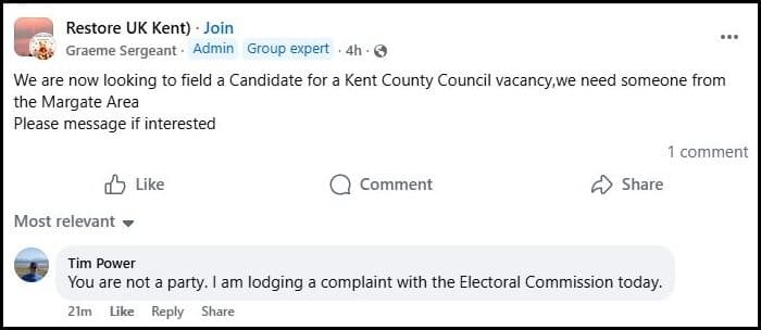Graeme Sergeant wants to fight by election in Margate