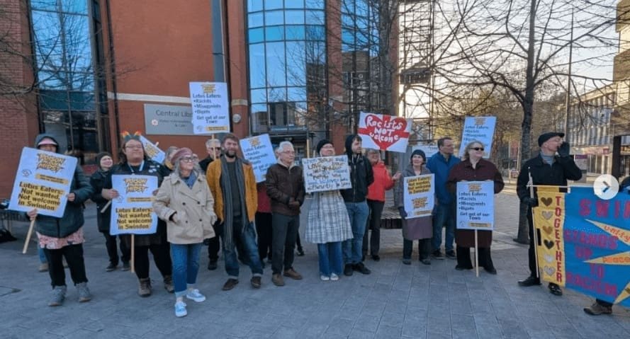 Honks, chants and sound system greet ‘Lotus Eaters’ in Swindon