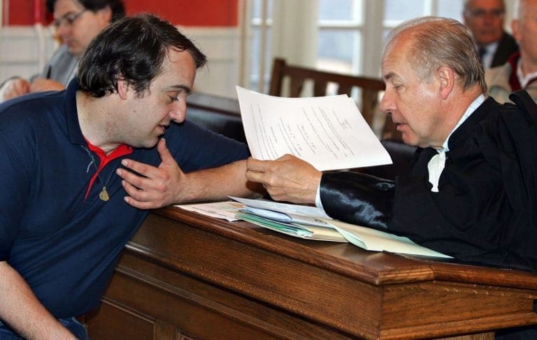 Vincent Reynouard eith lawyer during 2020 French trial