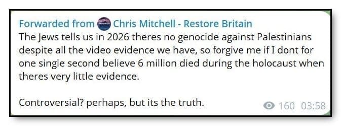 Chris Mitchell holocaust denial post
